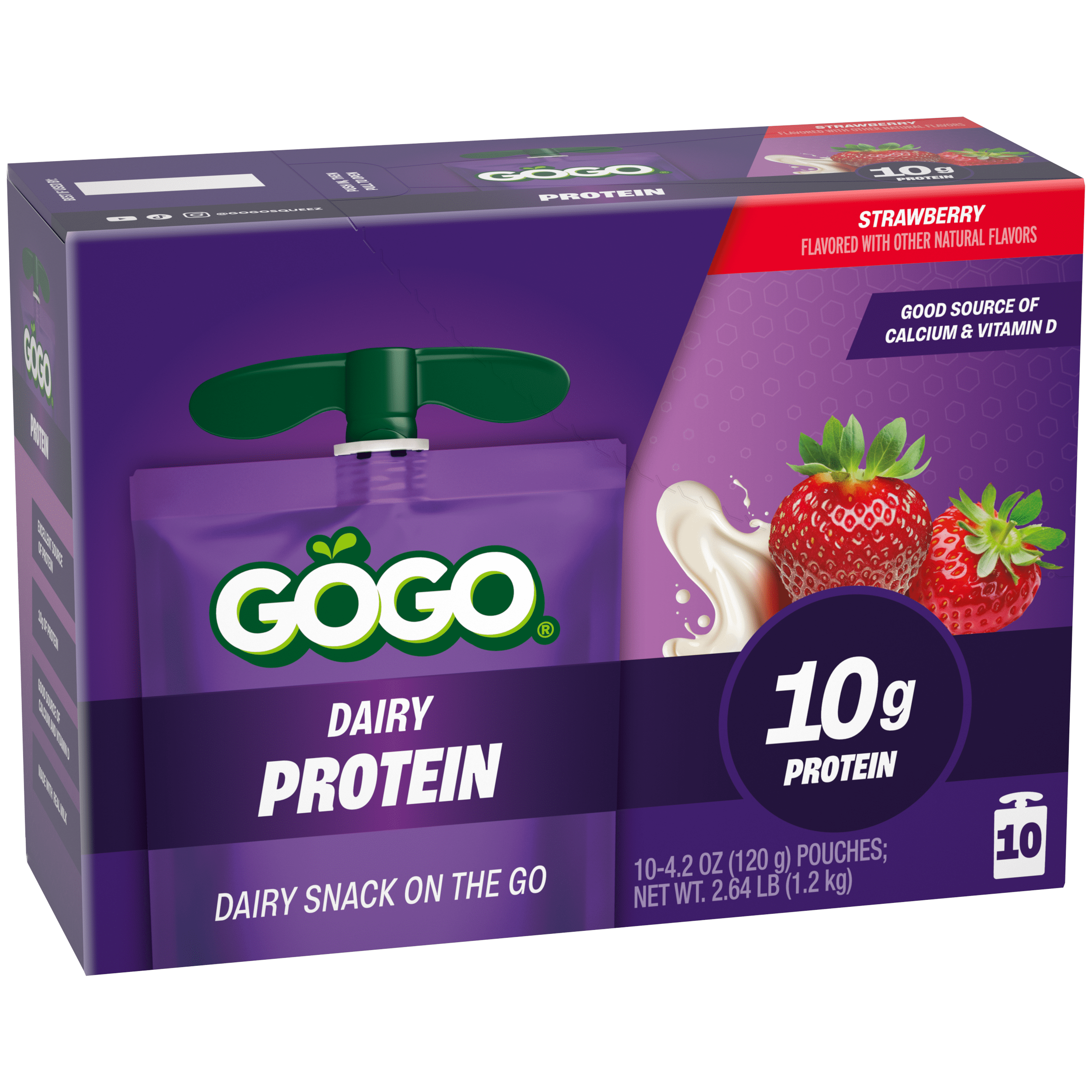 GOGO 10g Protein Strawberry Dairy Snack On The Go Pouches , 4.2 oz