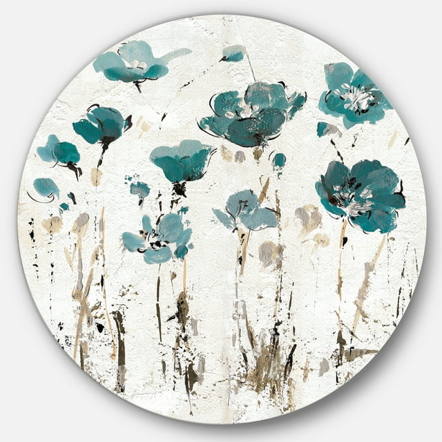 Designart « Fields of Turquoise Watercolor Flower I » Art Mural Rond en Métal Style Ferme