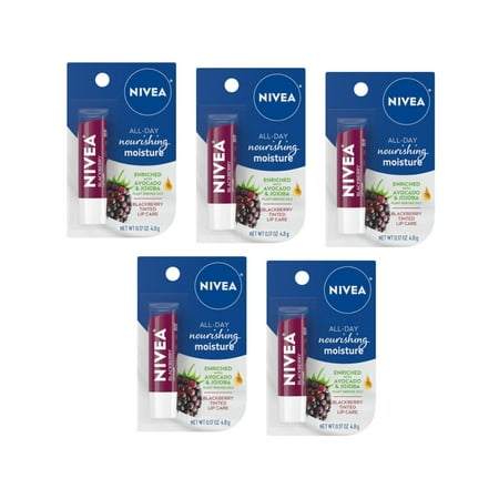 Nivea Blackberry Lip Care Tinted Lip Balm 0.17oz - Pack of 5