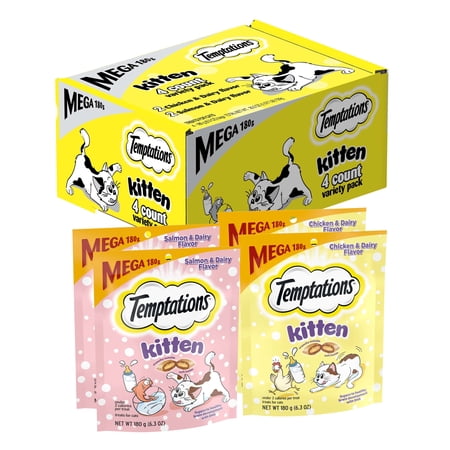 Temptations Kitten Crunchy And Soft Treats, Variety Flavor, 6.3 Oz, Pack Of 4