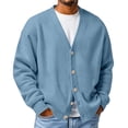 thumbnail image 2 of LODIENY Men Waffle V Neck Button Down Baggy Cardigan Long Sleeve Open Front Lightweight Casual Simple Knit Cardigans Sky Blue S, 2 of 6