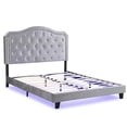 thumbnail image 4 of JERFIT Queen Upholstered Platform Bed with LED Lights, Button Tufted Velvet Headboard, Wood Slat Support, No Box Spring Needed, Light Gray, 4 of 10