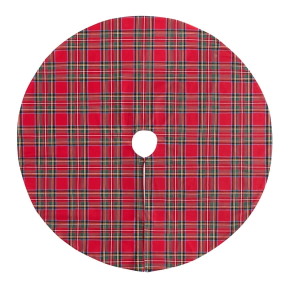 Elrene Home Fashions Stowe Tartan Plaid Christmas Tree Skirt, Red, 48" Round