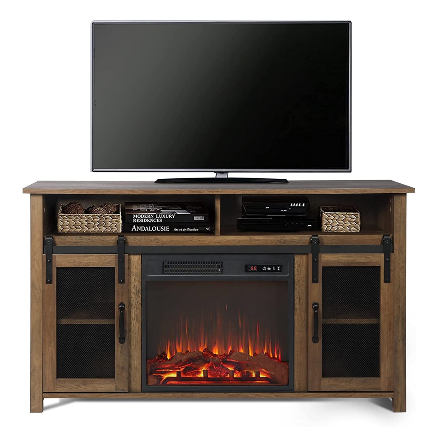 ENSTVER TV Stand with Electric Fireplace Included for TVs up to 55 inch