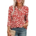 thumbnail image 4 of WMTBSRSW 3/4 Sleeve Shirts for Women Fashion Floral Print V Neck Fall Tops Basic Tunic Tops Loose Casual Dressy Top Red2 X-Large, 4 of 7