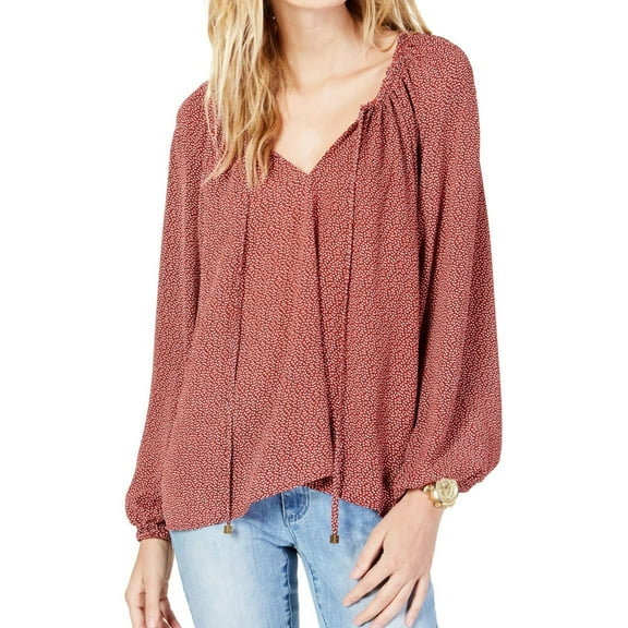 Michael Kors Womens Garden Bud Peasant Blouse, Orange, XX-Small