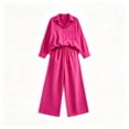 thumbnail image 5 of BRELIL Women's Two Piece Outfits Sets Collared Long Sleeve Shirt Wide Leg Pants Casual Lounge Matching Set Solid Boho Vacation Travel Tracksuit, Hot Pink L, 5 of 6