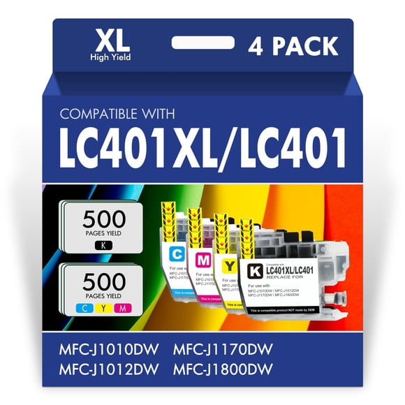 Cartuchos de tinta LC401XL H-Party, paquete de 4, alto rendimiento
