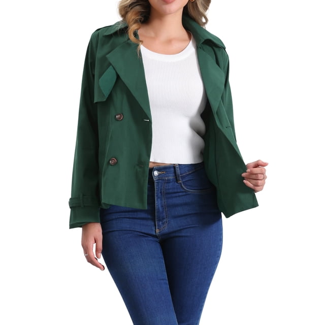 Abrigo Trench Chic Inspire para mujer, chaqueta corta de solapa con doble botonadura en verde