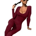 thumbnail image 2 of Mialoley Combinaison Longue Printemps Automne pour Femmes Couleur Unie Manches Longues Col en U Body Slim, 2 of 9