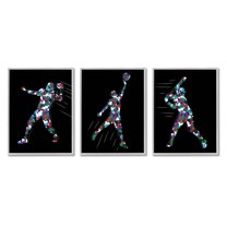 Stupell Industries Geometric Pattern Sports Players Graphic Art Gray Framed Art Print Wall Art, Set of 3, Design by Arrolynn Weiderhold