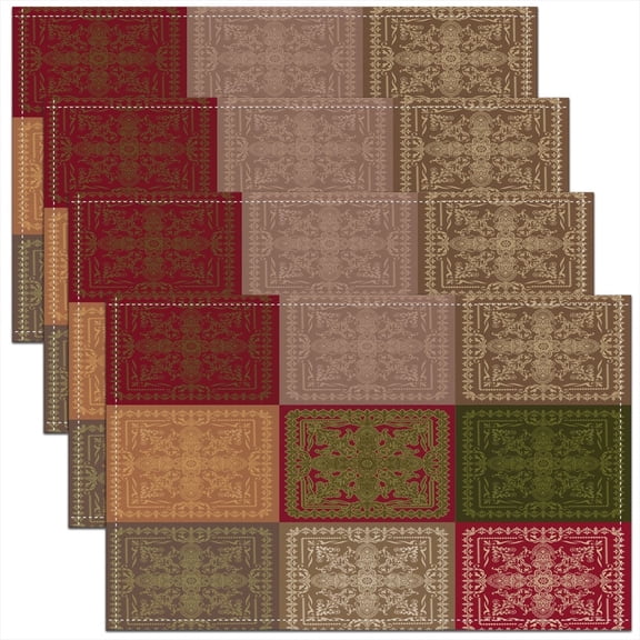 Erosebridal Damask Flower Place Mats Set of 4 for in Door Dinning, Boho Aztec Placemats Set of 4, Adult Teens