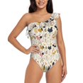 thumbnail image 2 of Yiaed Cartoon Chickens Print Women One Piece Swimsuits Tummy Control One Shoulder Bathing Suits Pattern Ruffle Swimwear-Large, 2 of 8