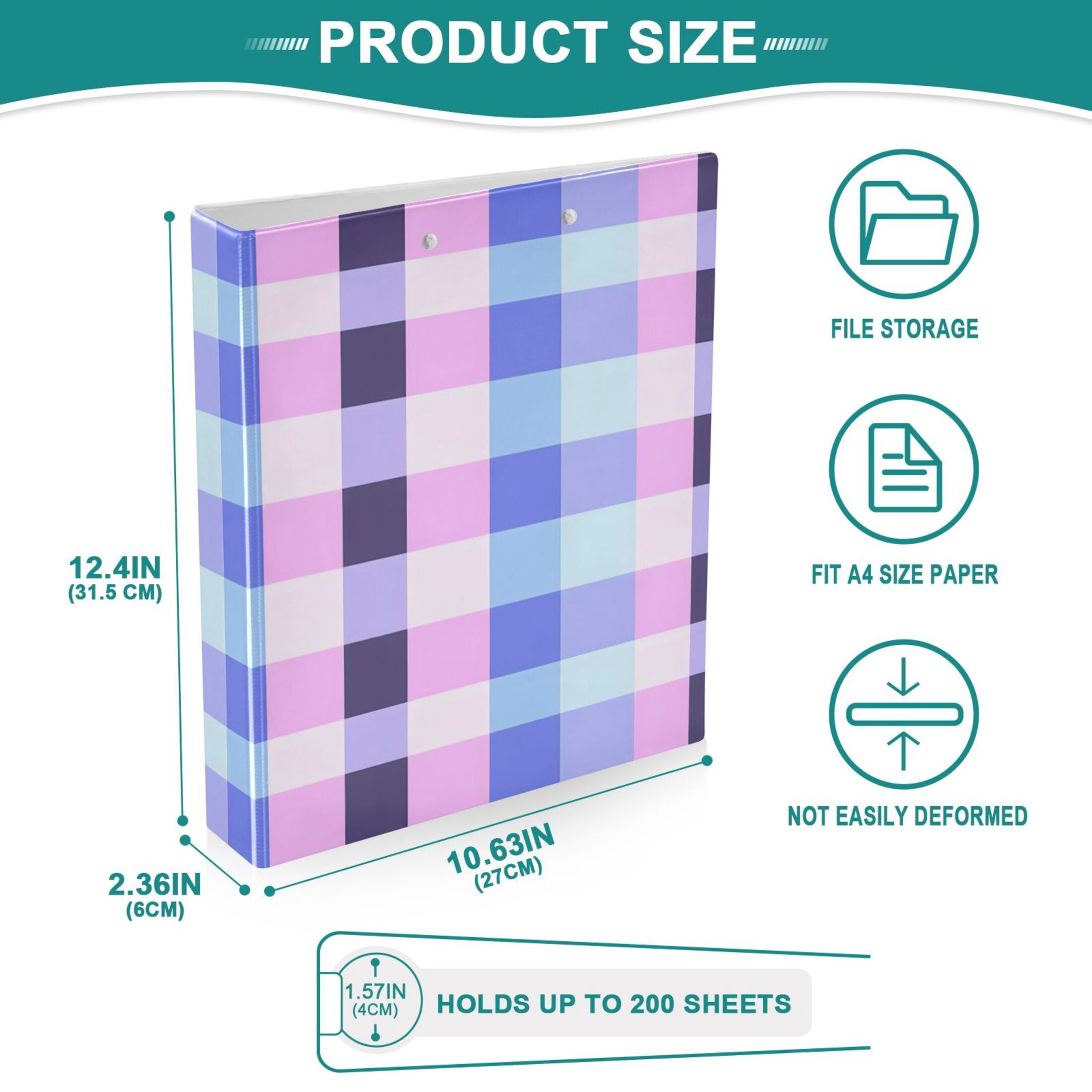 ALAZA Checkered Plaid-a5 Hardcover 3 Ring Binder 1.5" Round Rings Interior Pockets Binders Organizer 2 Pack