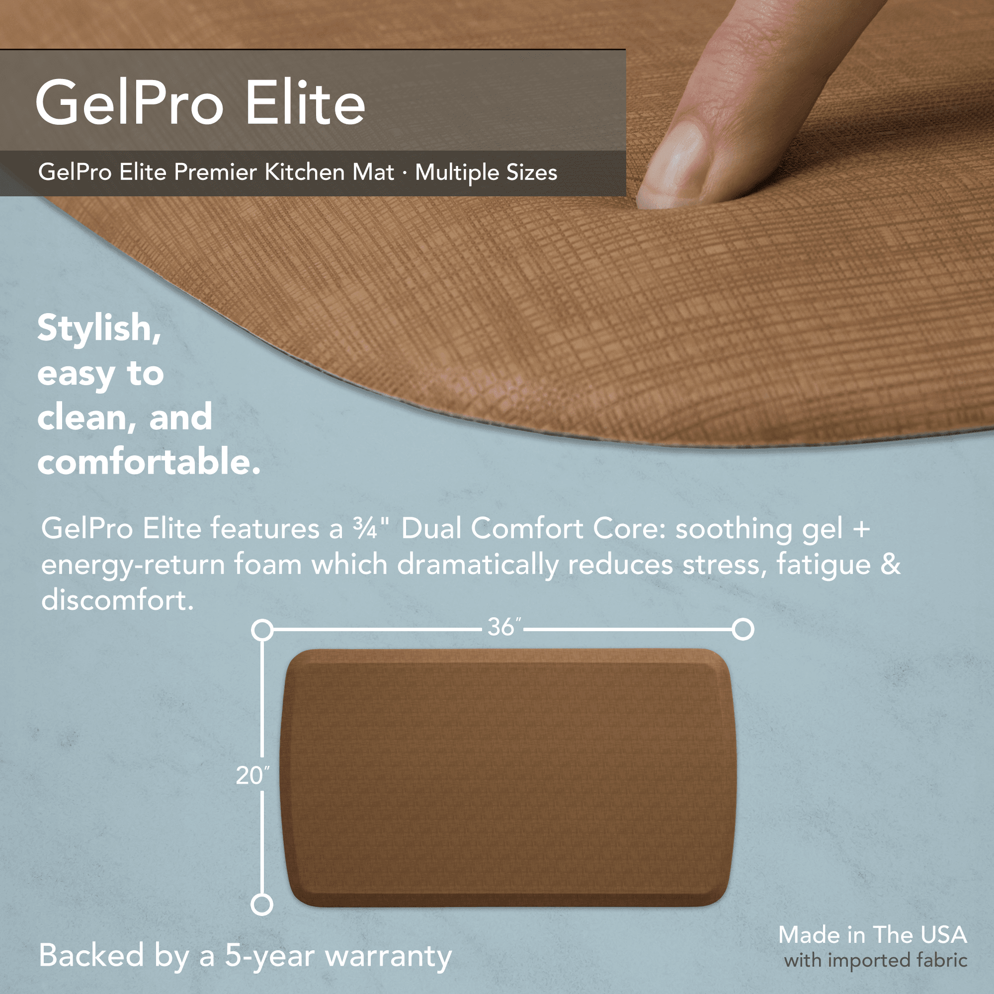 GelPro Elite Anti-Fatigue Gel + Foam Kitchen Comfort Mat 20x36 Basketweave  Khaki 