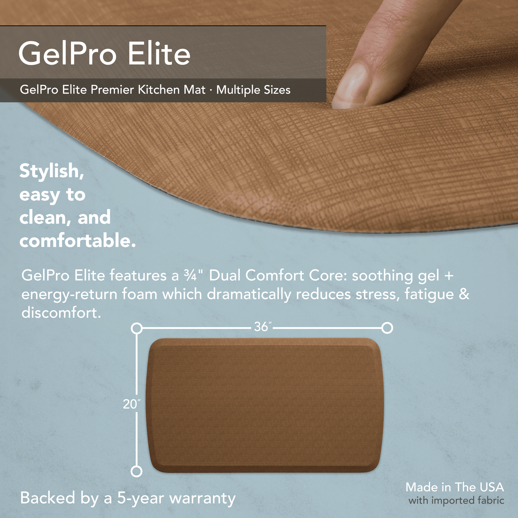GelPro Elite Anti-Fatigue Kitchen Comfort Floor Mat - 20x36" - Linen Khaki