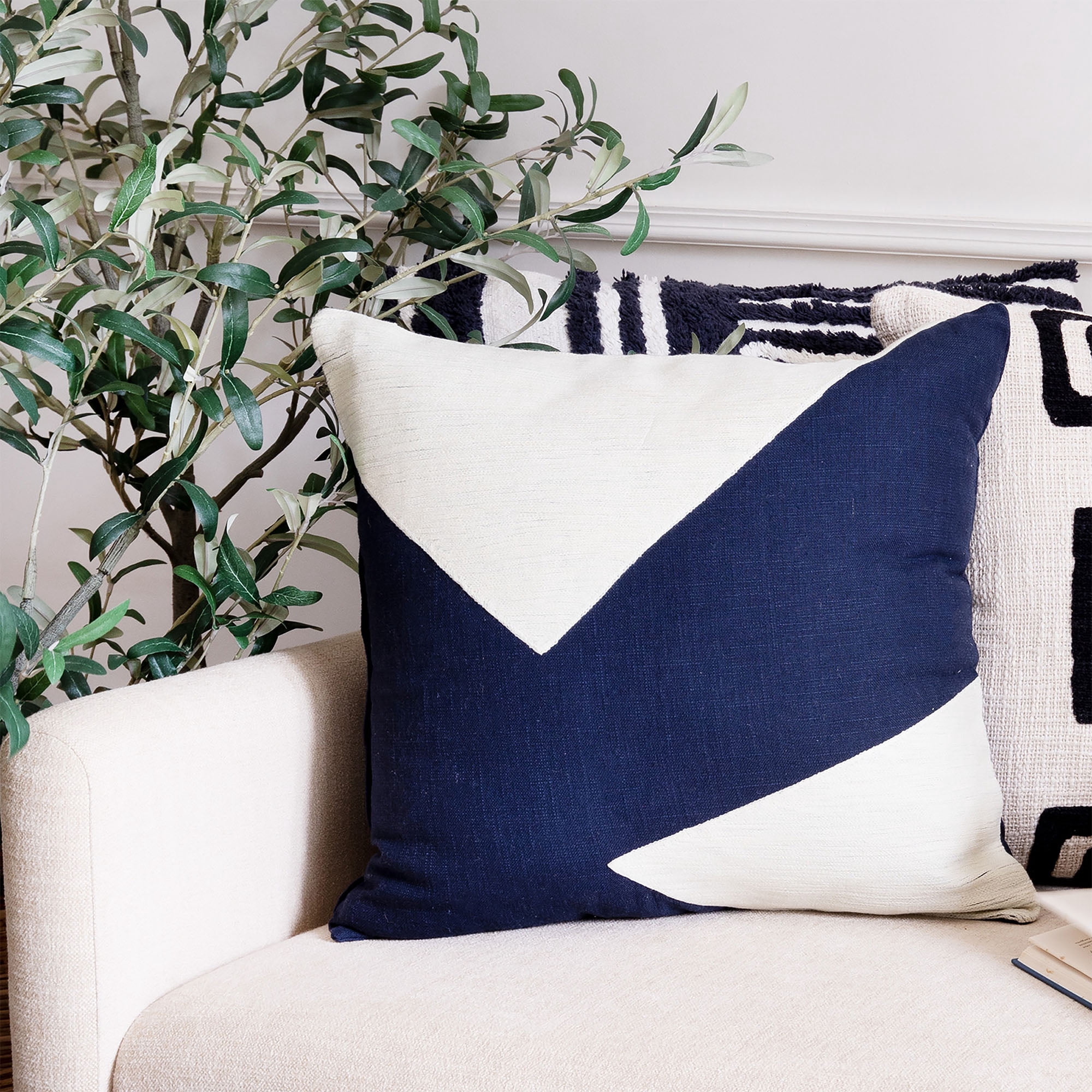 Harlow Hill Stacy Garcia Navy/Ivory Abstract 20" x 20" Cotton Adult Decorative Feather Filled Pillow