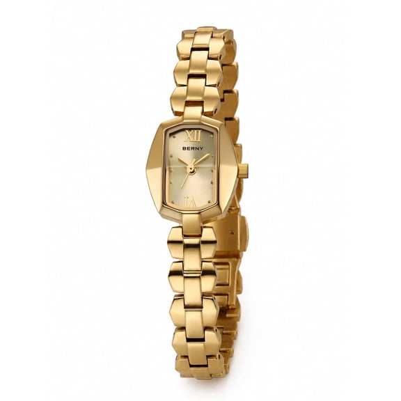 BERNY Women's Quartz Watch, Fashion Small Watch with Stainless Steel Band, Octagonal Case, 3ATM Water-Resistant, Vintage Minimalist Ladies Wristwatch, Gold