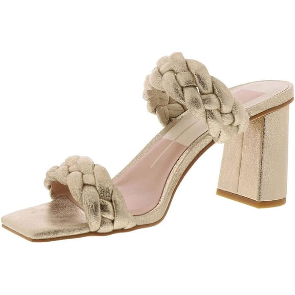 Dolce Vita Paily Braided Chunky Heel Sandals Light Gold Metallic Stella Suede (Light Gold Metallic Stella Suede, 6)