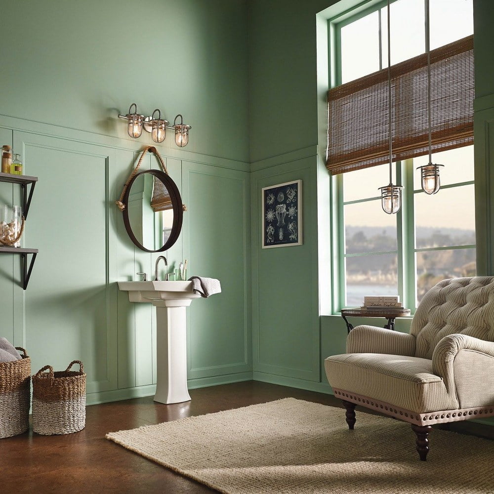 45133NI Kichler Lighting Caparros - 3 Light Transitional Bath Vanity Approved For Damp Locations - With Coastal Inspirations - 10.25 Inches Tall By 24