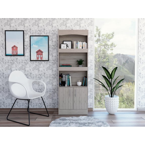 TUHOME Simma 71" Tall Bookcase, Engineered Wood Book Shelf, 3 Open Shelves and 2-Door Cabinet, Black