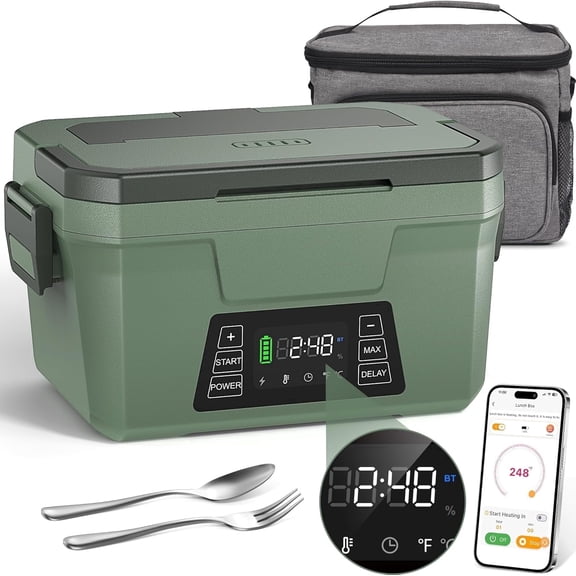 Monteka Cordless Electric Lunch Box, Heated Lunch Box with Scheduled Heating, Portable Food Warmer with Memory Function & Automatic Keep Warm
