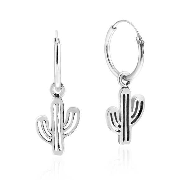 Boucles d'Oreilles Pendantes Créoles en Argent Sterling Résilientes Cactus du Désert / Boucle d'Oreille Créole en Argent Sterling pour Femmes / Boucles d'Oreilles Créoles / Boucles d'Oreilles Créoles