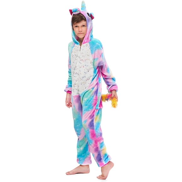 Kids Sleepsuits Hooded Flannel Nightgown - Boys Girls One Piece Pajamas Sleepwear Child Housecoat, 4-8 Years