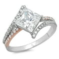thumbnail image 3 of 2.3075 ct Princess Cut Moissanite Solitaire with Simulated Diamond Accents 14K White/Rose Gold Womens Engagement Ring, 3 of 5
