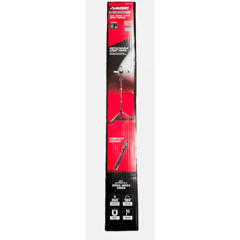 2200 Lumens Husky Rechargeable LED Work Light Tripod 17 Hours