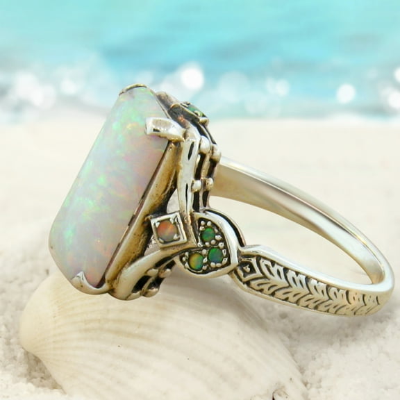 YYKihy Luxury Square White Opal Antique Silver Ring Jewelry Engaged Ring For Women