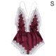 thumbnail image 1 of Lencería sexy Mujer Ropa interior con cuello en V profundo Body de malla de encaje para niña, Rojo vino, S Yuarrent XX000171-03, 1 of 7