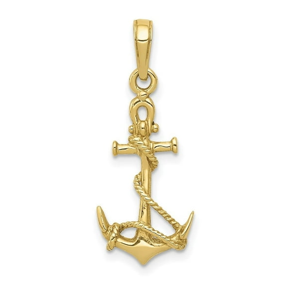Auriga Fine Jewelry 10K Yellow Gold 3-D Anchor W/Shackle and Entwined Rope Pendant for Women (L-27 mm,W-11 mm)