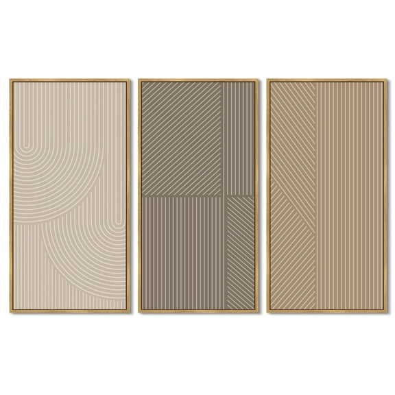 SHENIFY Boho Minimalist Framed Wall Art Abstract Modern Line Decor Geometric Artwork Kitchen Dining Room 8x16in3pcs Natural Framed