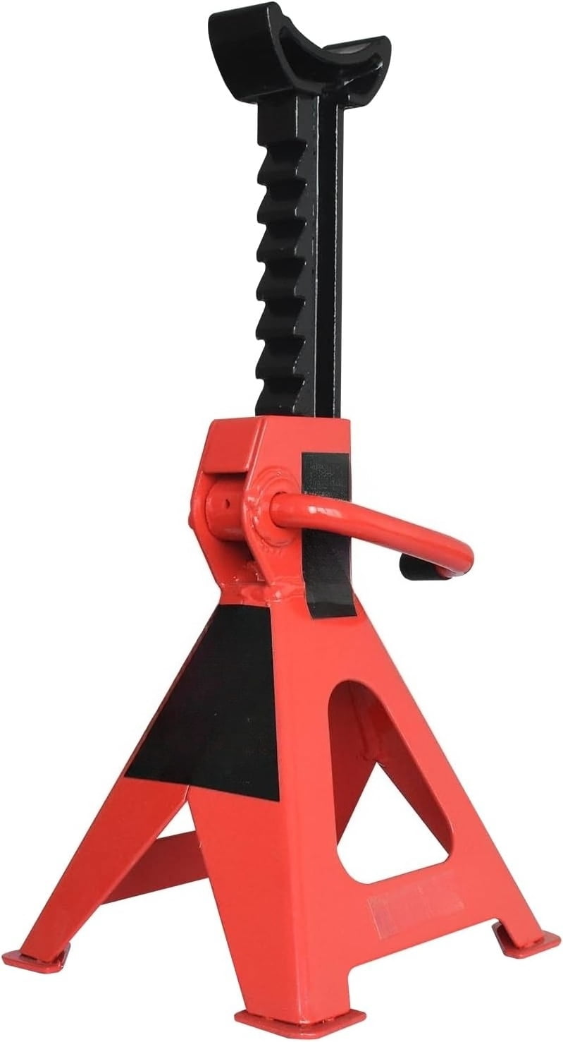 Steel Jack Auto Stands, 3 Ton (2.7 metric Ton) Capacity, Easy to Use, Adjustable Height, 6,000 lb, 1 Pair, Black and Red