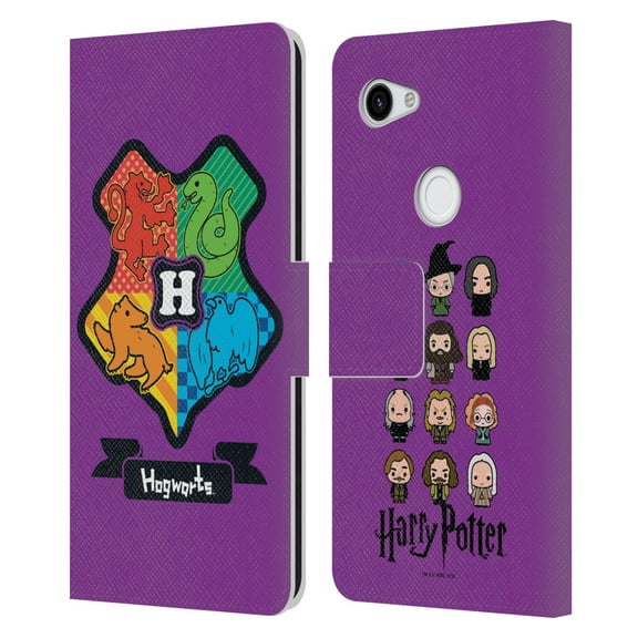 Head Case Designs Officially Licensed Harry Potter Deathly Hallows I Hogwarts Crest Leather Book Wallet Case Cover Compatible with Google Pixel 3a