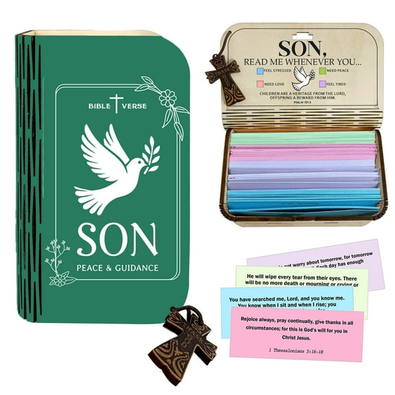 Bible Verse Box for Son– 150 Prayer Cards, Read Me Whenever Bible Verses With Wooden Box for Emotion & Feeling, Birthday Day Gift for Him, Inspirational Scriptures, Christian Bible Gifts