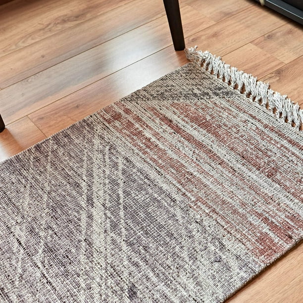 Motini 2 X 6 Runner Rug For Hallway Kitchen Floor Runners Distressed Abstract Area Rugs With Tassel For Entryway Foyer Rayon Wool Polyster Hand Woven Rugs Red Beige Black Walmart Com