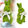 thumbnail image 2 of Jierger 13 Inch Flocked Bunnies Decorations Artificial Moss Bunny Figurine with Fake Flower Ribbon Bow Tie Large Size Furry Flocked Standing Rabbit Statues for Home Kitchen Table Decor, 2 of 8