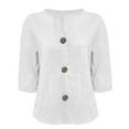 thumbnail image 5 of WCJM Women's Summer Short Sleeve Loose Casual Tee T-Shirt Women's Short Sleeve T-Shirt Linen Shirts for Women Summer 2026 Trendy V Neck 3/4 Sleeve Top Loose Vacation Beach Solid Blouses Tunic Tops, 5 of 6
