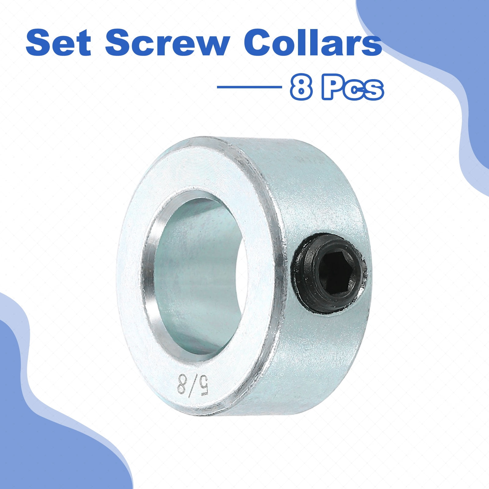 8pcs Set Screw Collars 5/8" Bore Carbon Steel Shaft Collars, 1-1/8" OD, 1/2" Width Lock Axle Collar Clamp