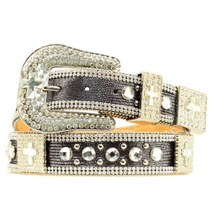 Nocona Western Belt Womens Cross Mesh Crystal Silver Black  display picture 2
