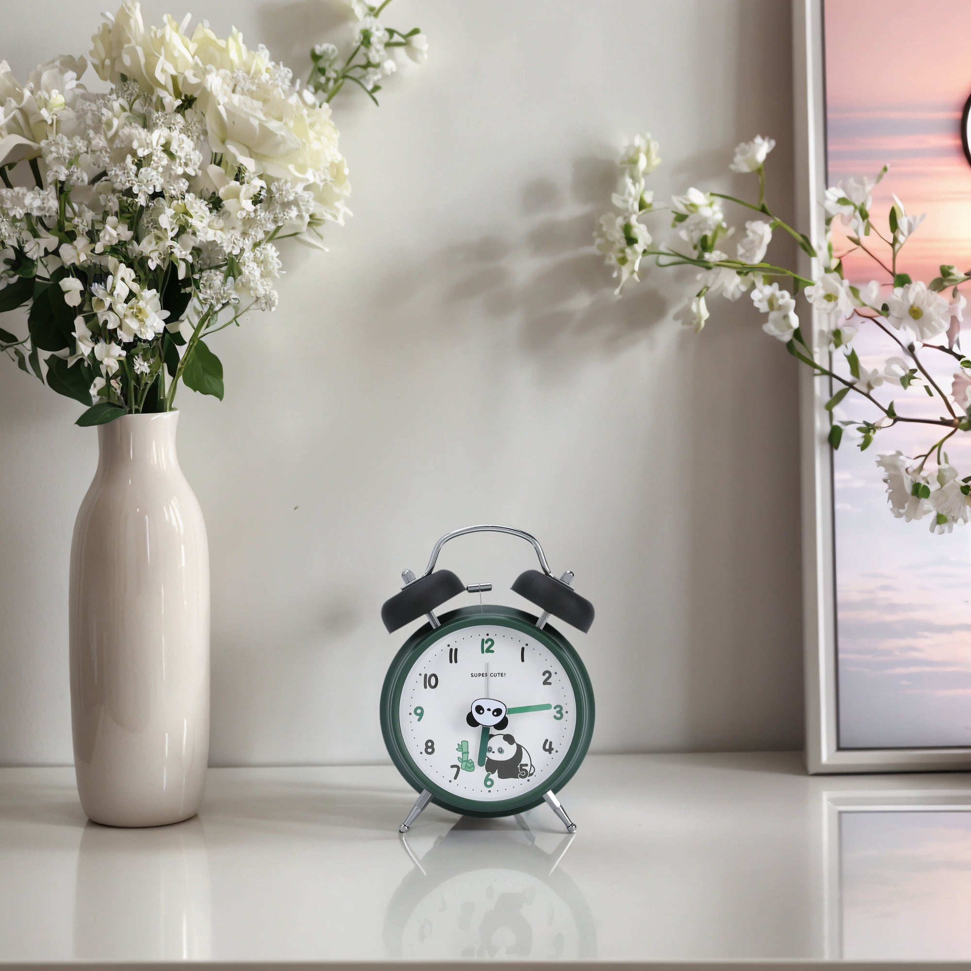 Unique Bargains Alarm Clock with Cute Panda Design Dark Green 4.6"L x 2.2"W x 6.6"H