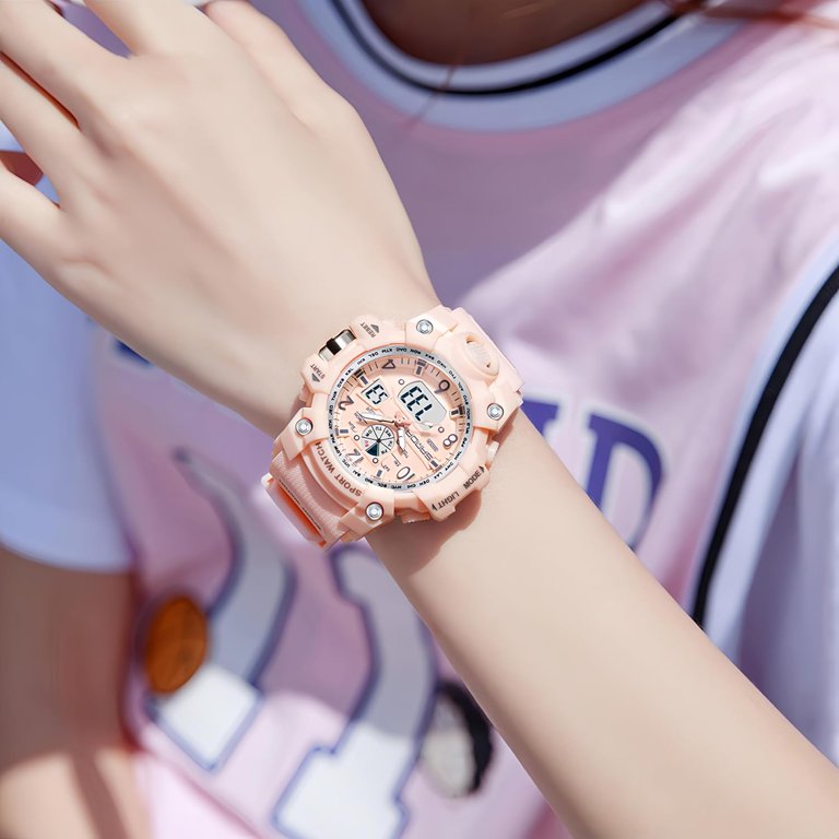 Womens Digital Sports Watch 5ATM Waterproof Watch LED Light  display picture 3