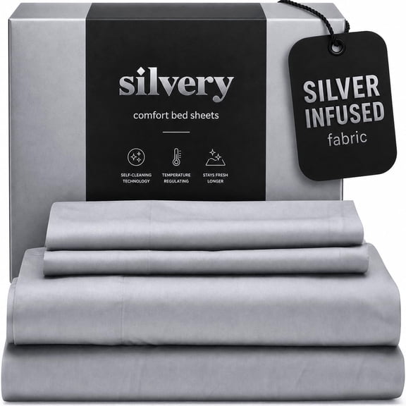 Gray King Silver Infused Temperature Regulating Bed Sheets Set