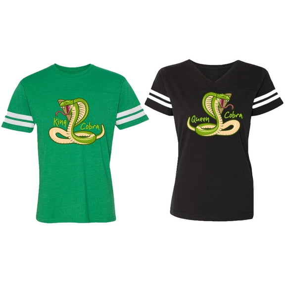 Cobra King Queen Matching Couple Cotton Jerseys (Men Green / Women Black) (Men S / Women S)