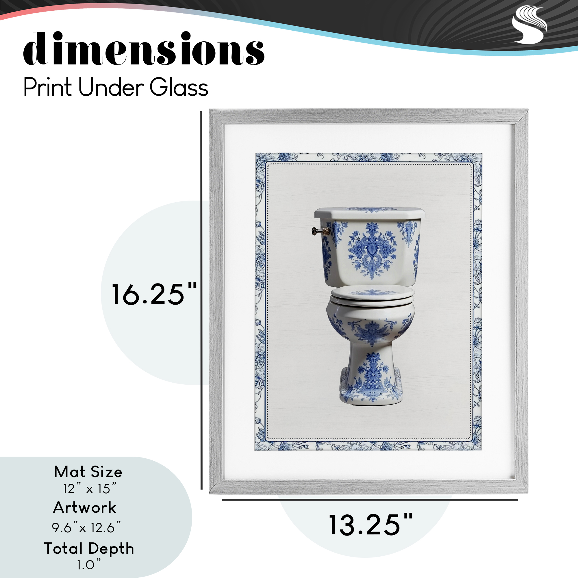 Vintage Chinoiserie Toilet Gray Framed Print Under Glass, design by Lettered and Lined
