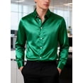 thumbnail image 2 of Deago Men's Silk Satin Dress Shirts Long Sleeve Luxury Shiny Button Down Shirt Formal Casual Business Prom Party Wedding Shirts (Green, L), 2 of 8