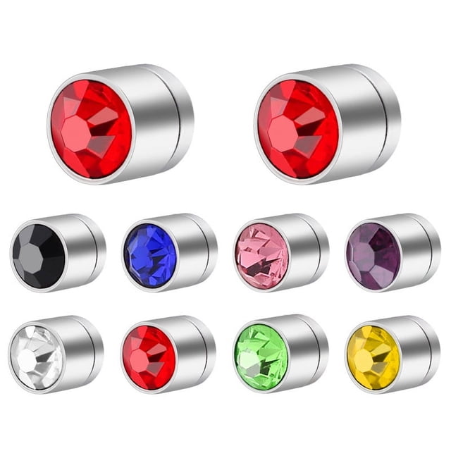 Pendientes de acero inoxidable con clip para la oreja, de titanio, de moda europea y americana, con imán y sin orificio para la oreja, con circonitas Super Flash de 5 mm