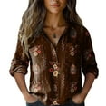 thumbnail image 4 of Bovemsi Casual Loose Tops Women's Cotton Shirt Printed Fashionable Button Up Top With Seven Quarter Sleeves Work Shirts, 4 of 4